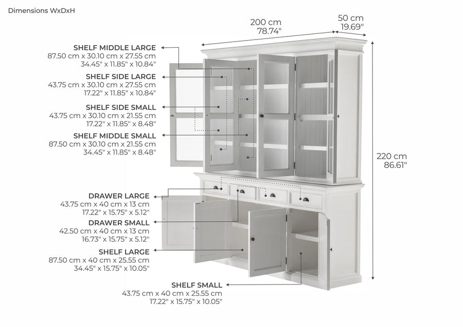 Buffet Vaisselier avec 4 Portes en verre