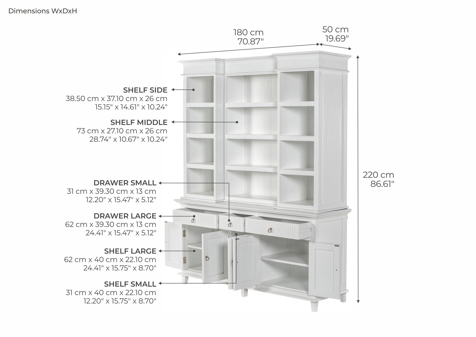 Skansen Vaisselier de cuisine Armoire avec 5 Portes 3 Tiroirs