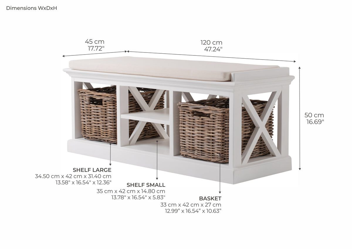 Halifax Bench Seat With Cushion - Blanc | Marcottestyle