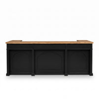 Bar Counter Langeais in black with oak top, front view, 300 x 80 x 115 cm