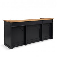 Bar Counter Langeais in black with oak top, three-quarter view from the front left, 300 x 80 x 115 cm