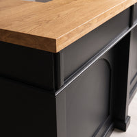 Bar Counter Langeais in black with oak top, close-up of the finish and construction, 300 x 80 x 115 cm