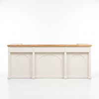 Bar Counter Langeais in white with oak top, front view, 300 x 80 x 115 cm