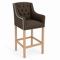 Bar Stool Canon - Brown Fabric & Natural Oak Legs - 64 x 60 x 131 cm