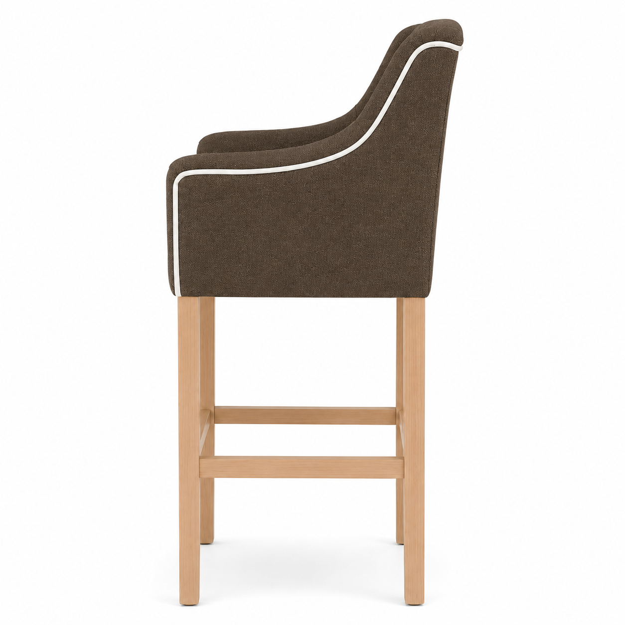 Bar Stool Canon - Brown Fabric & Natural Oak Legs - 64 x 60 x 131 cm