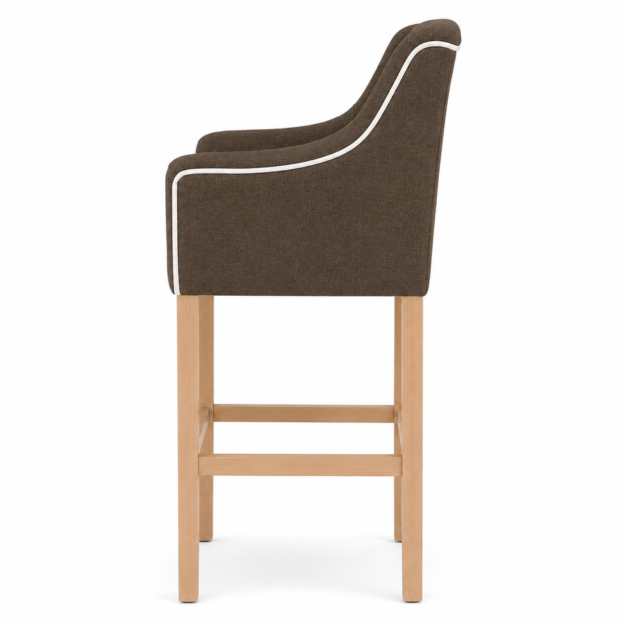Bar Stool Canon - Brown Fabric & Natural Oak Legs - 64 x 60 x 131 cm