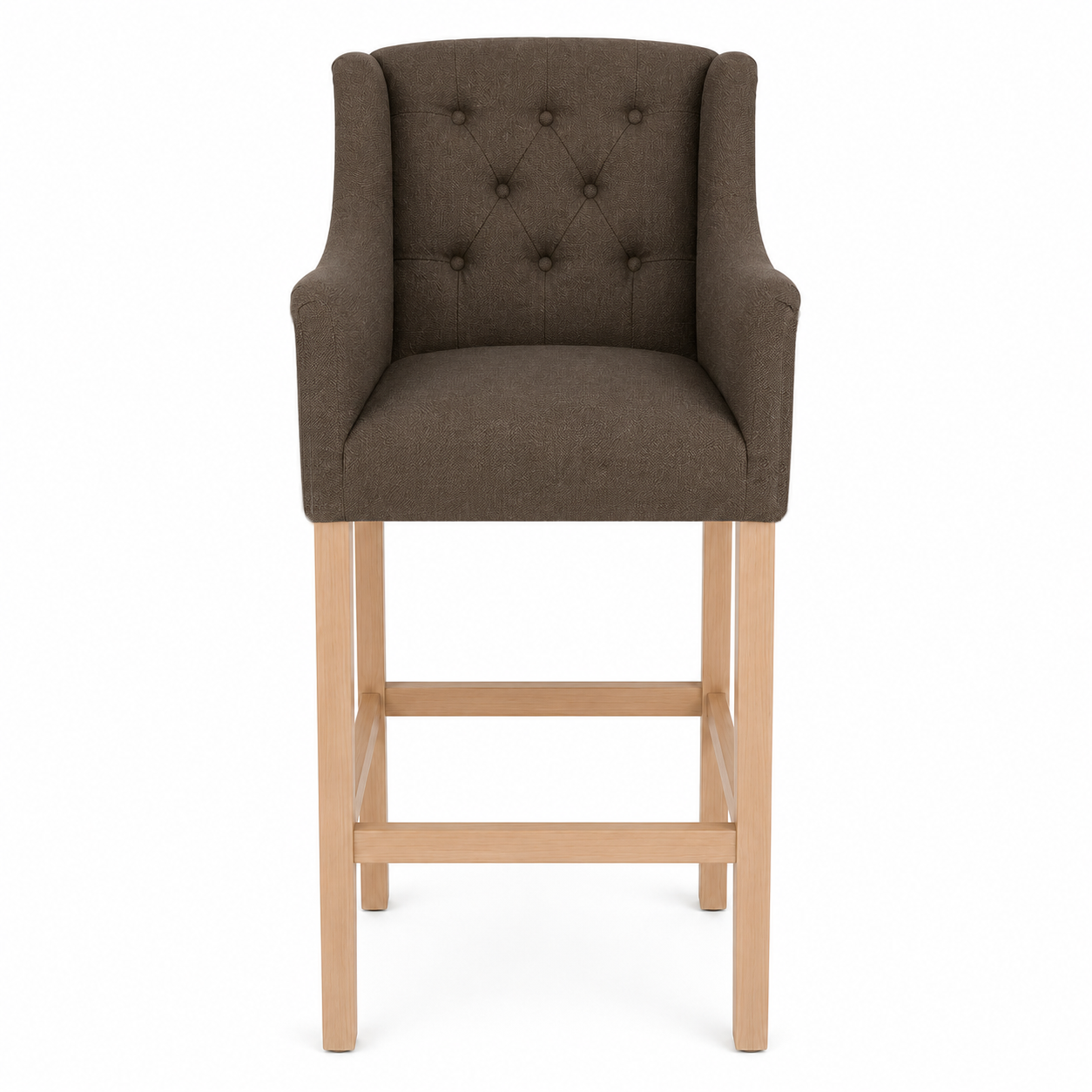 Bar Stool Canon - Brown Fabric & Natural Oak Legs - 64 x 60 x 131 cm