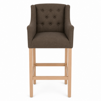 Bar Stool Canon - Brown Fabric & Natural Oak Legs - 64 x 60 x 131 cm