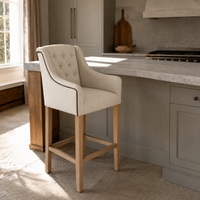 Bar Stool Canon - Light Beige Fabric & Natural Oak Legs - 64 x 60 x 131 cm