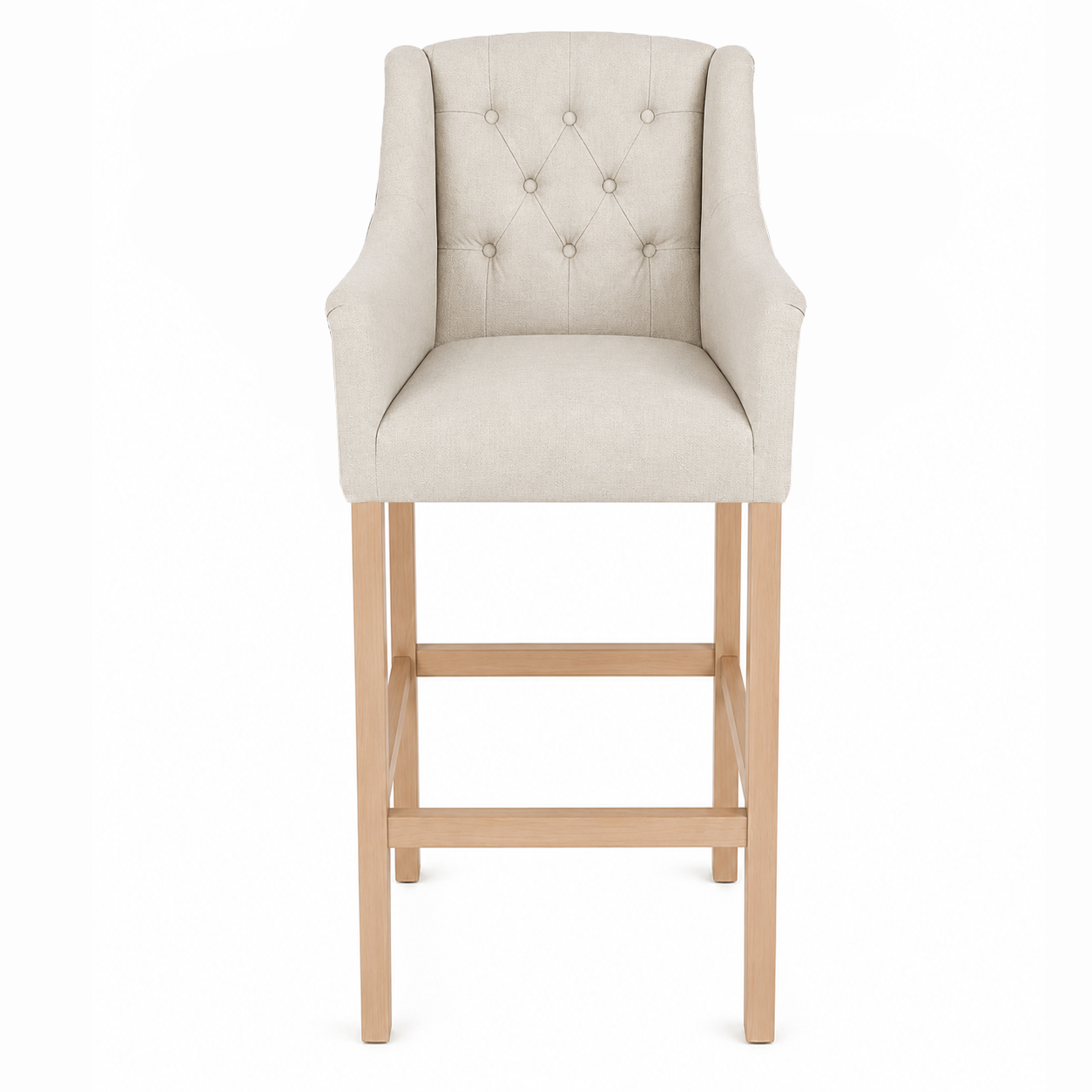 Bar Stool Canon - Light Beige Fabric & Natural Oak Legs - 64 x 60 x 131 cm