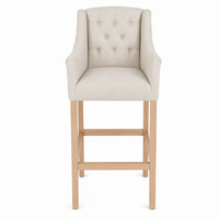 Bar Stool Canon - Light Beige Fabric & Natural Oak Legs - 64 x 60 x 131 cm