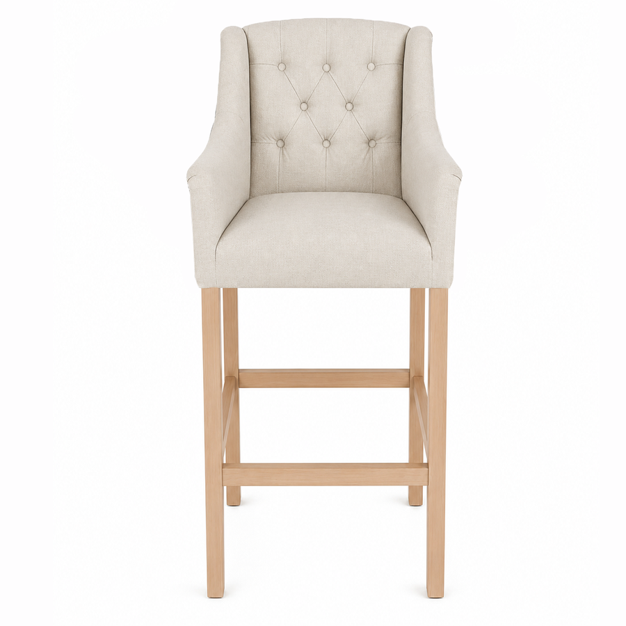 Bar Stool Canon - Light Beige Fabric & Natural Oak Legs - 64 x 60 x 131 cm