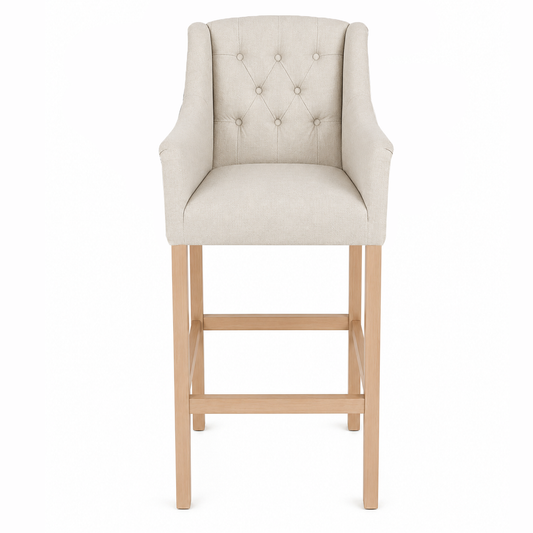 Barhocker Canon - Hellbeiger Stoff & Beine aus Natureiche - 64 x 60 x 131 cm