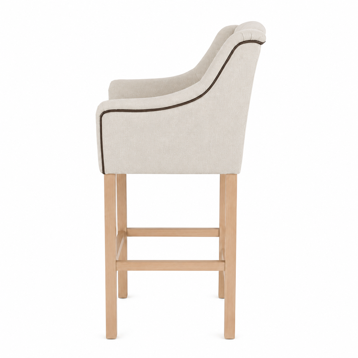 Bar Stool Canon - Light Beige Fabric & Natural Oak Legs - 64 x 60 x 131 cm