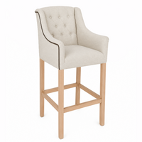 Bar Stool Canon - Light Beige Fabric & Natural Oak Legs - 64 x 60 x 131 cm