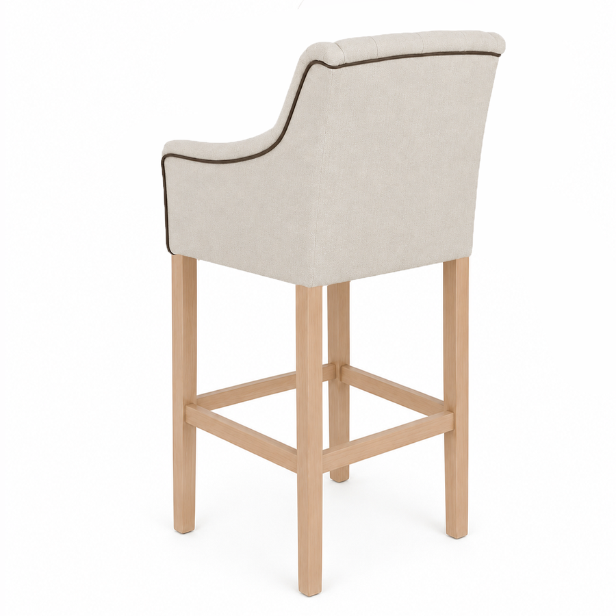 Bar Stool Canon - Light Beige Fabric & Natural Oak Legs - 64 x 60 x 131 cm