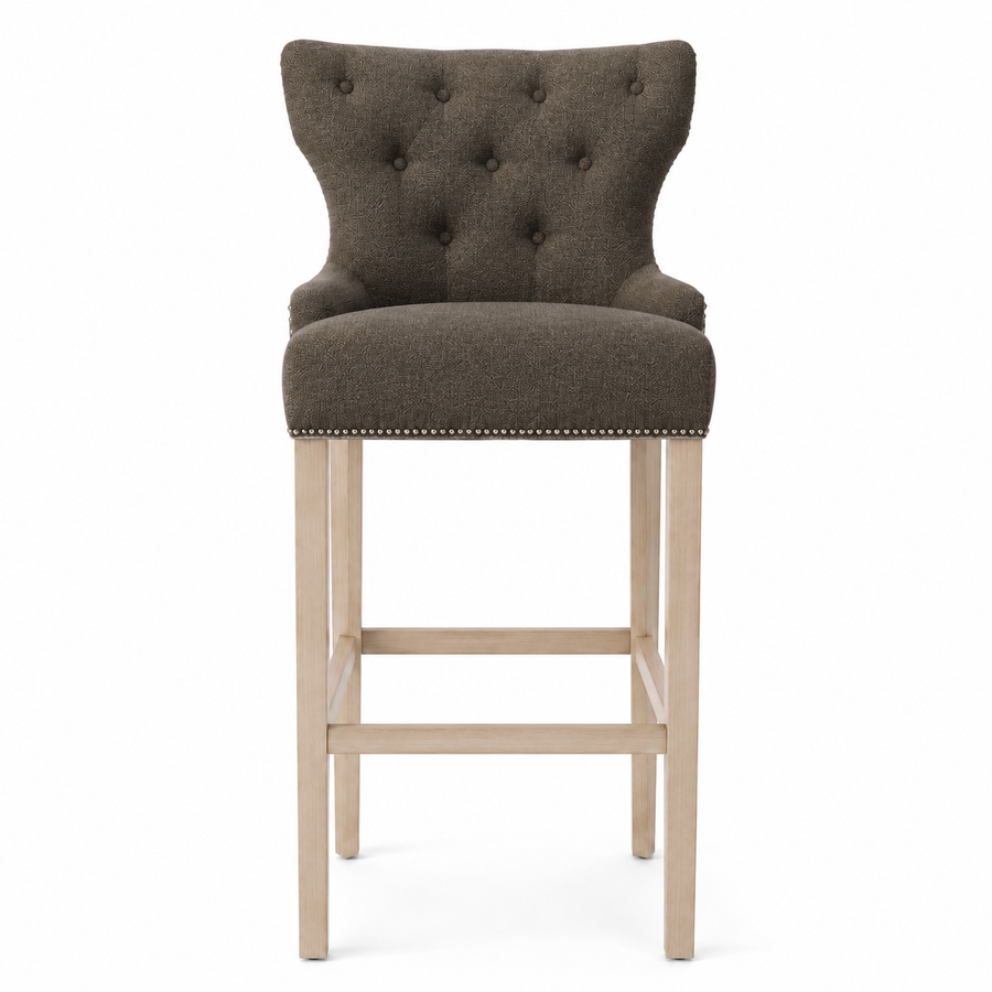 Bar Stool Dinos - Brown Fabric & Natural Oak Legs - 60 x 60 x 159 cm