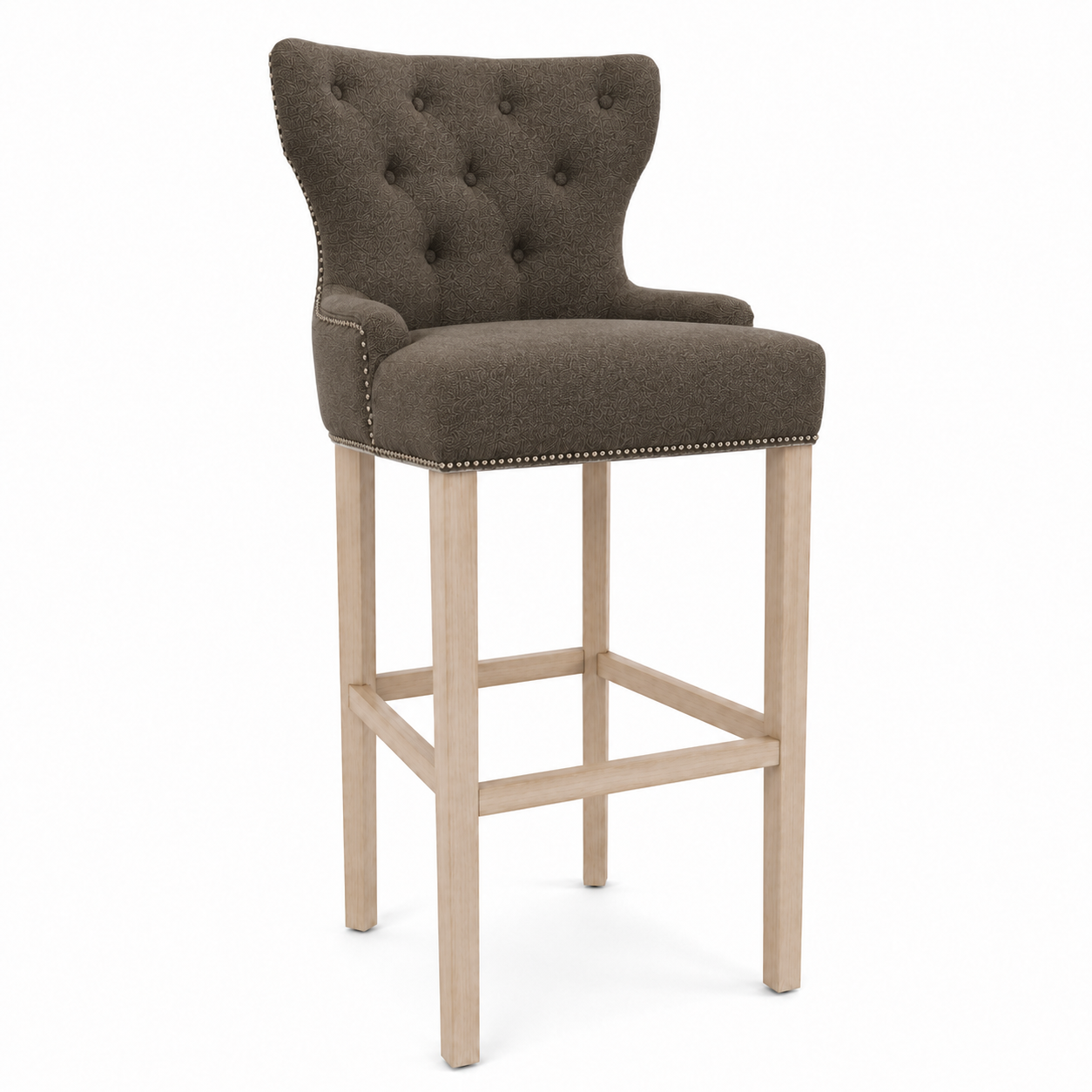 Bar Stool Dinos - Brown Fabric & Natural Oak Legs - 60 x 60 x 159 cm