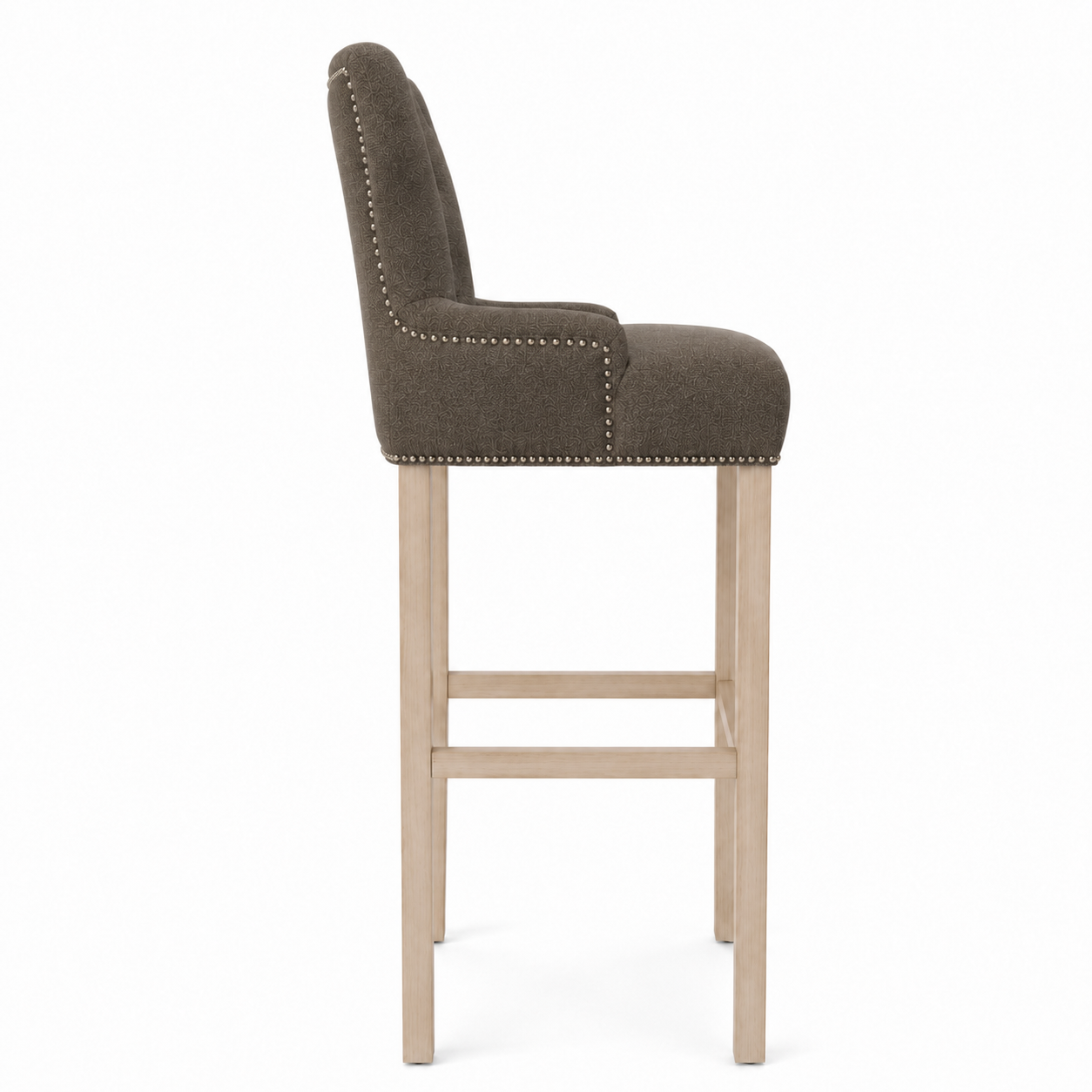 Bar Stool Dinos - Brown Fabric & Natural Oak Legs - 60 x 60 x 159 cm