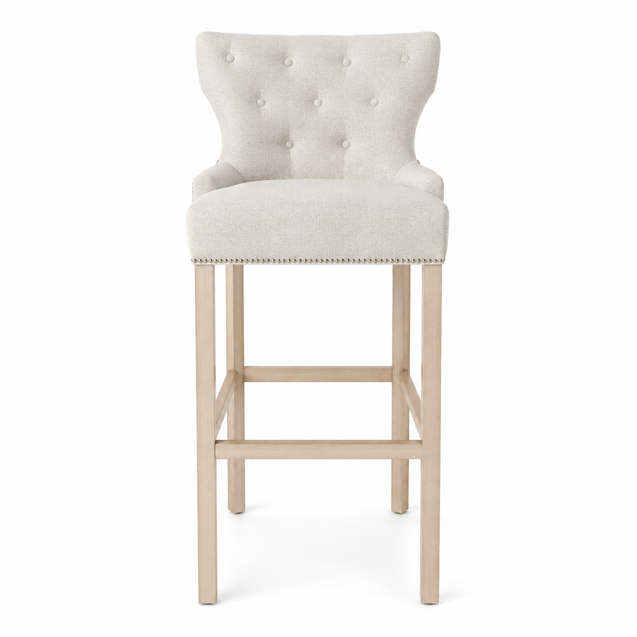 Bar Stool Dinos - Light Beige Fabric & Natural Oak Legs - 60 x 60 x 159 cm