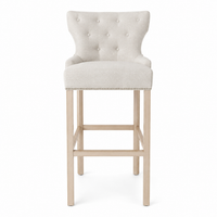 Bar Stool Dinos - Light Beige Fabric & Natural Oak Legs - 60 x 60 x 159 cm