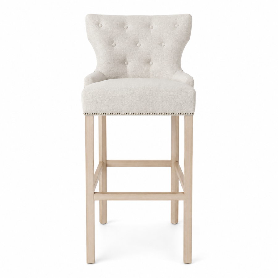 Bar Stool Dinos - Light Beige Fabric & Natural Oak Legs - 60 x 60 x 159 cm