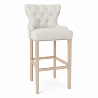 Bar Stool Dinos - Light Beige Fabric & Natural Oak Legs - 60 x 60 x 159 cm