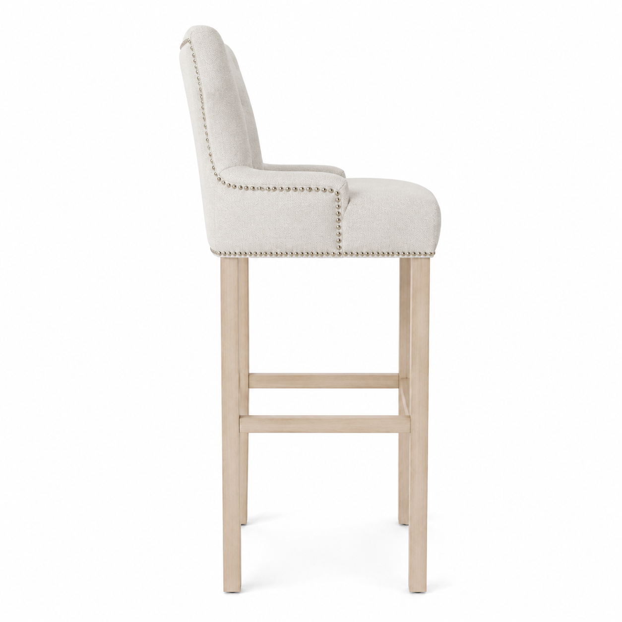 Bar Stool Dinos - Light Beige Fabric & Natural Oak Legs - 60 x 60 x 159 cm