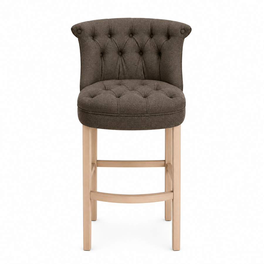 Bar Stool Ducati - Brown Fabric & Natural Oak Legs - 70 x 60 x 121 cm