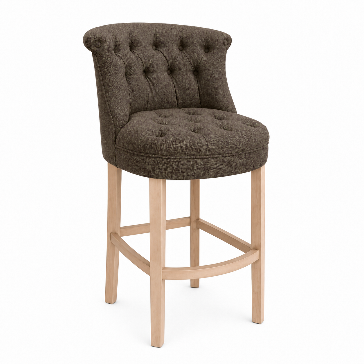 Bar Stool Ducati - Brown Fabric & Natural Oak Legs - 70 x 60 x 121 cm