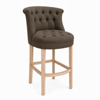 Bar Stool Ducati - Brown Fabric & Natural Oak Legs - 70 x 60 x 121 cm