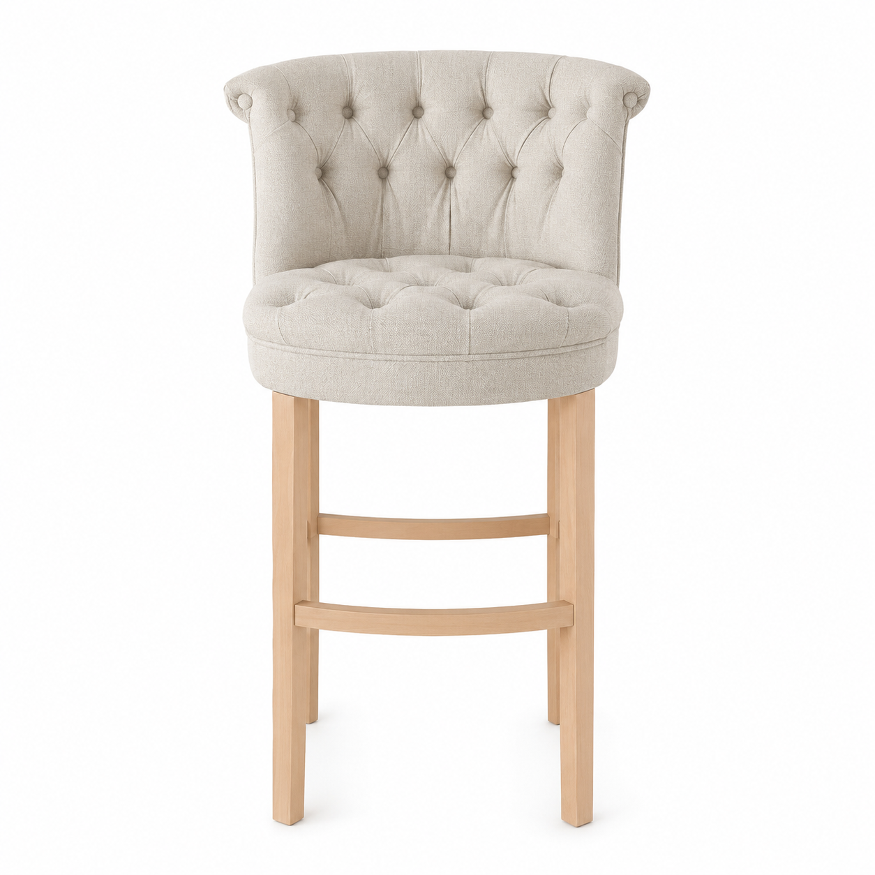 Bar Hocker Ducati - Light Beige Fabric & Natural Oak Legs - 70 x 60 x 121 cm