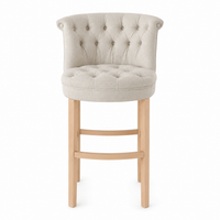 Bar Hocker Ducati - Light Beige Fabric & Natural Oak Legs - 70 x 60 x 121 cm