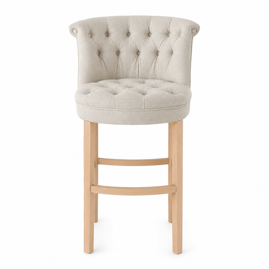 Barhocker Ducati - Hellbeiger Stoff & Beine aus Natureiche - 70 x 60 x 121 cm