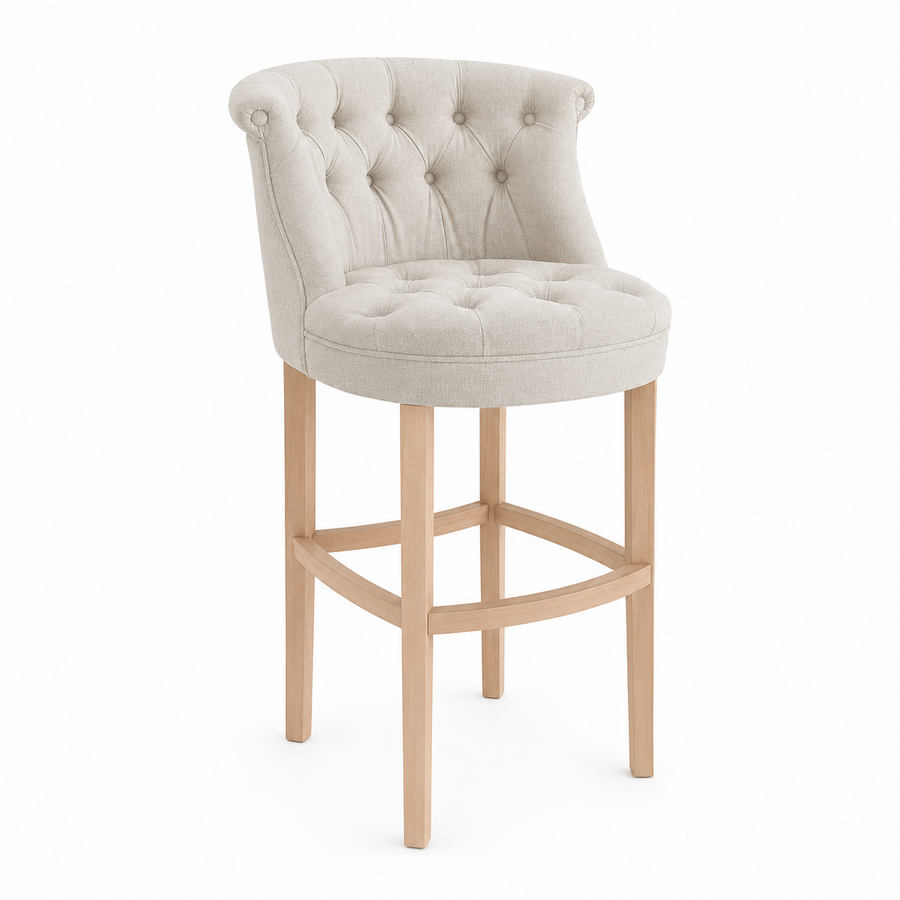 Bar Hocker Ducati - Light Beige Fabric & Natural Oak Legs - 70 x 60 x 121 cm