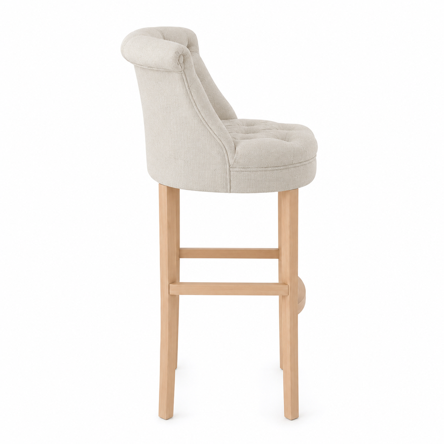 Bar Hocker Ducati - Light Beige Fabric & Natural Oak Legs - 70 x 60 x 121 cm