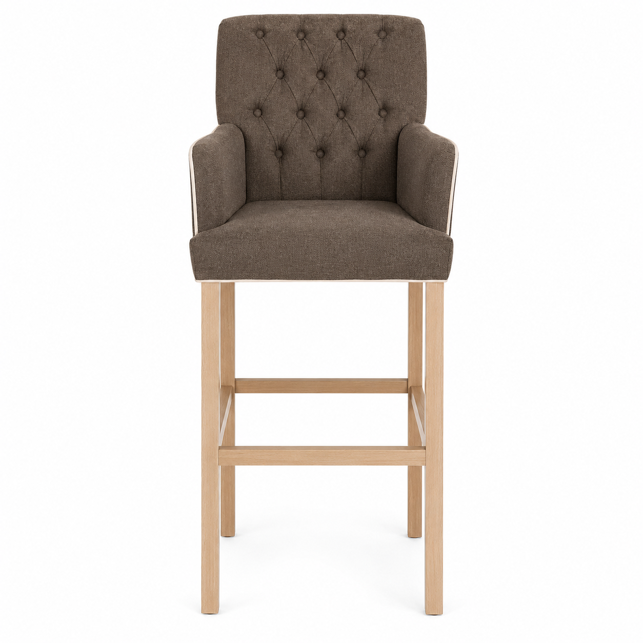 Bar Stool Elise - Brown Fabric & Natural Oak Legs - 62 x 67 x 140 cm