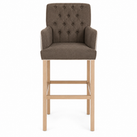 Bar Stool Elise - Brown Fabric & Natural Oak Legs - 62 x 67 x 140 cm