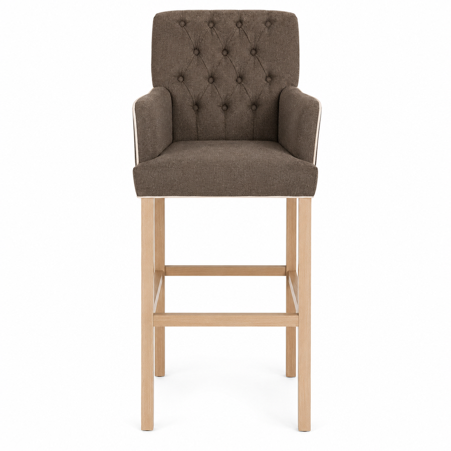 Bar Stool Elise - Brown Fabric & Natural Oak Legs - 62 x 67 x 140 cm