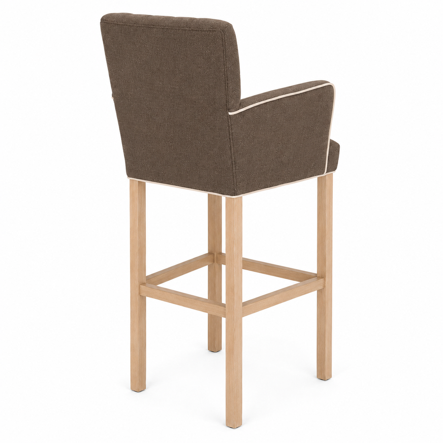 Bar Stool Elise - Brown Fabric & Natural Oak Legs - 62 x 67 x 140 cm