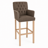 Bar Stool Elise - Brown Fabric & Natural Oak Legs - 62 x 67 x 140 cm