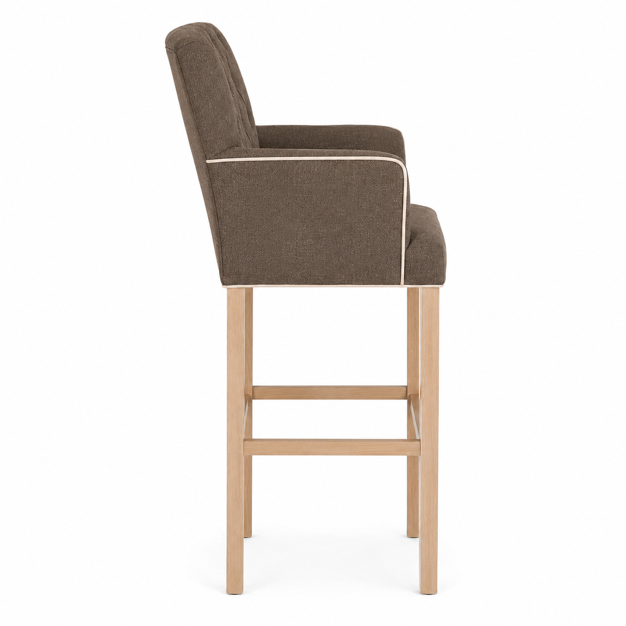 Bar Stool Elise - Brown Fabric & Natural Oak Legs - 62 x 67 x 140 cm