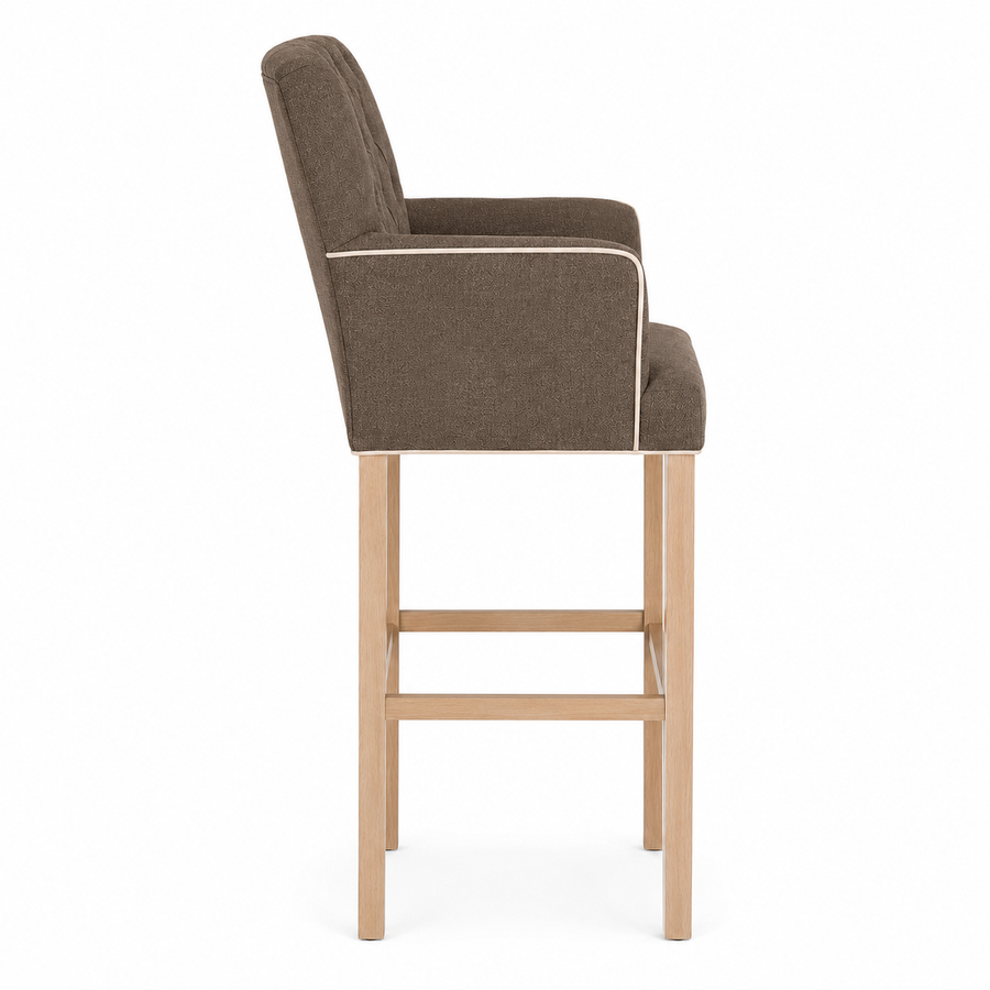 Bar Stool Elise - Brown Fabric & Natural Oak Legs - 62 x 67 x 140 cm