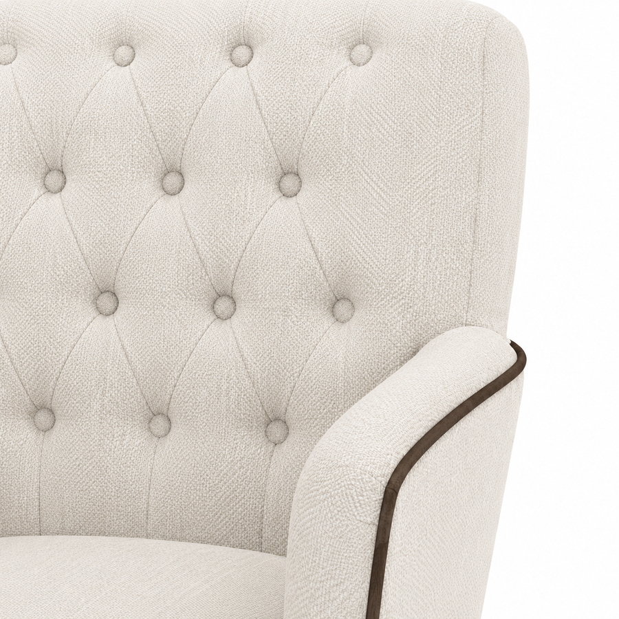 Bar Stool Elise - Light Beige Fabric & Natural Oak Legs - 62 x 67 x 140 cm