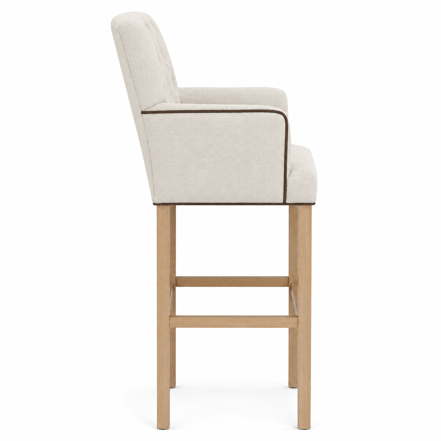 Bar Stool Elise - Light Beige Fabric & Natural Oak Legs - 62 x 67 x 140 cm
