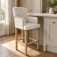 Bar Stool Elise - Light Beige Fabric & Natural Oak Legs - 62 x 67 x 140 cm