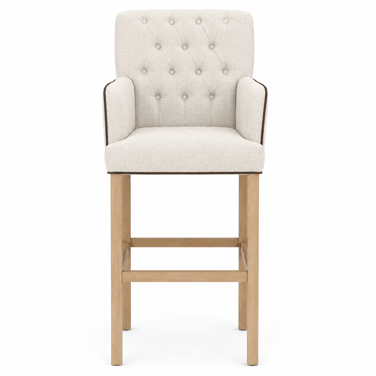 Bar Stool Elise - Light Beige Fabric & Natural Oak Legs - 62 x 67 x 140 cm