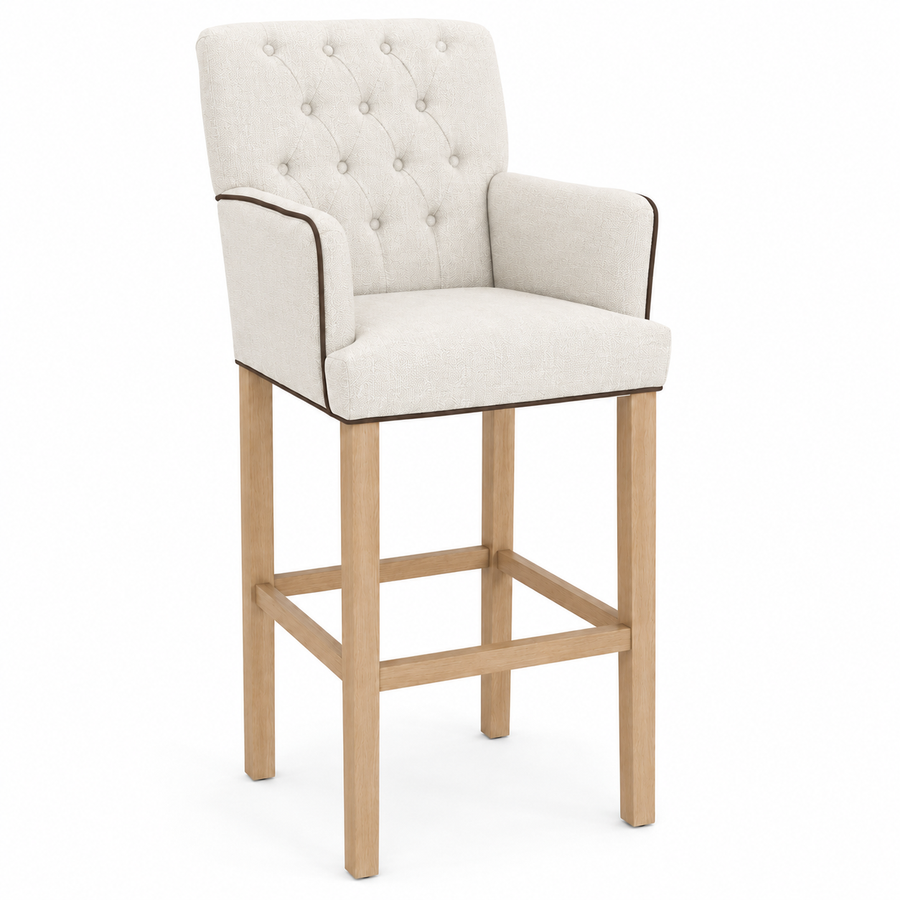 Bar Stool Elise - Light Beige Fabric & Natural Oak Legs - 62 x 67 x 140 cm