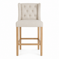 Bar Stool Hectori - Beige Fabric & Natural Oak Legs - 58 x 55 x 141 cm