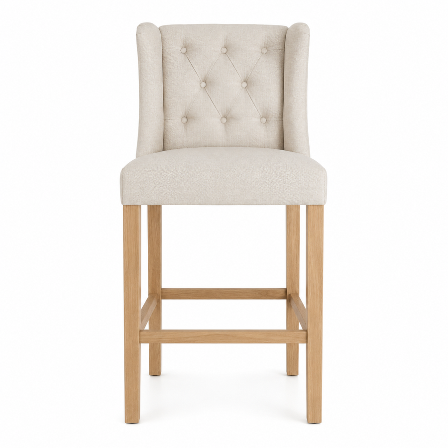 Bar Stool Hectori - Beige Fabric & Natural Oak Legs - 58 x 55 x 141 cm